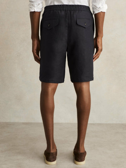 Reiss Value - Linen Drawstring Shorts in Navy
