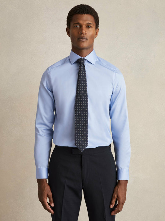 Reiss Slim Fit Cotton Sateen Shirt in Mid Blue