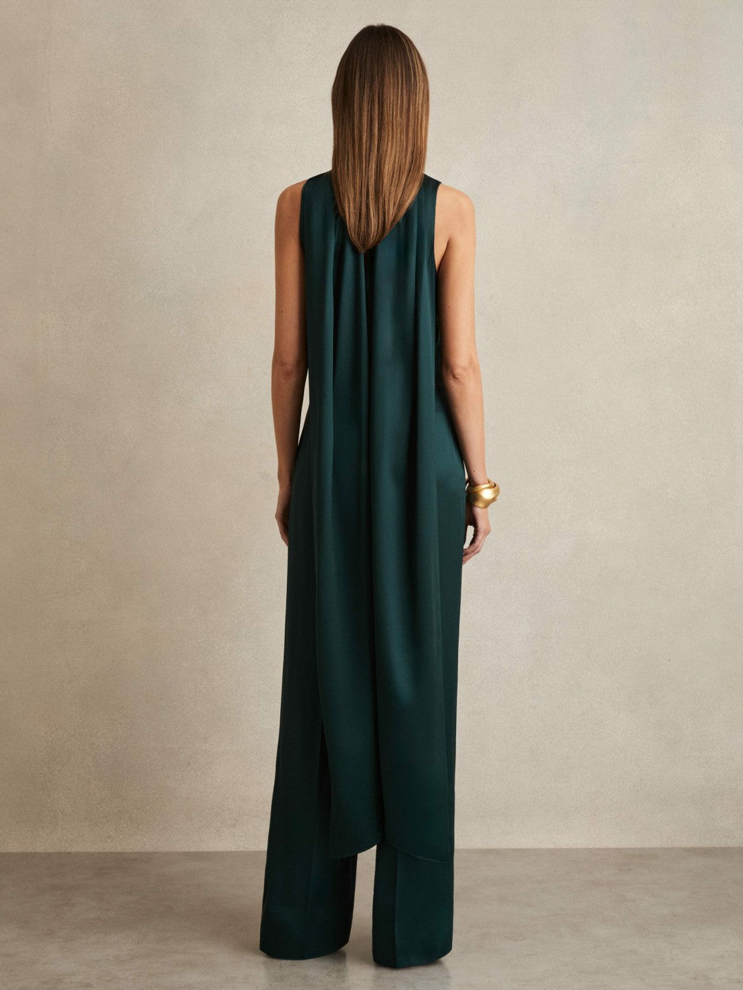 Reiss Satin Cape-Sash Jumpsuit in Teal Green
