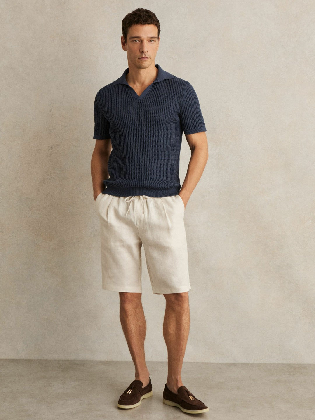 Reiss Sale - Linen Drawstring Shorts in Stone