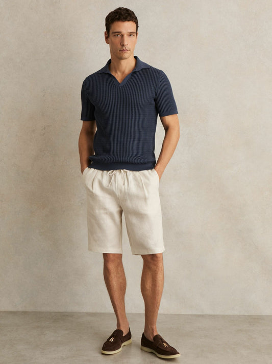 Reiss Sale - Linen Drawstring Shorts in Stone