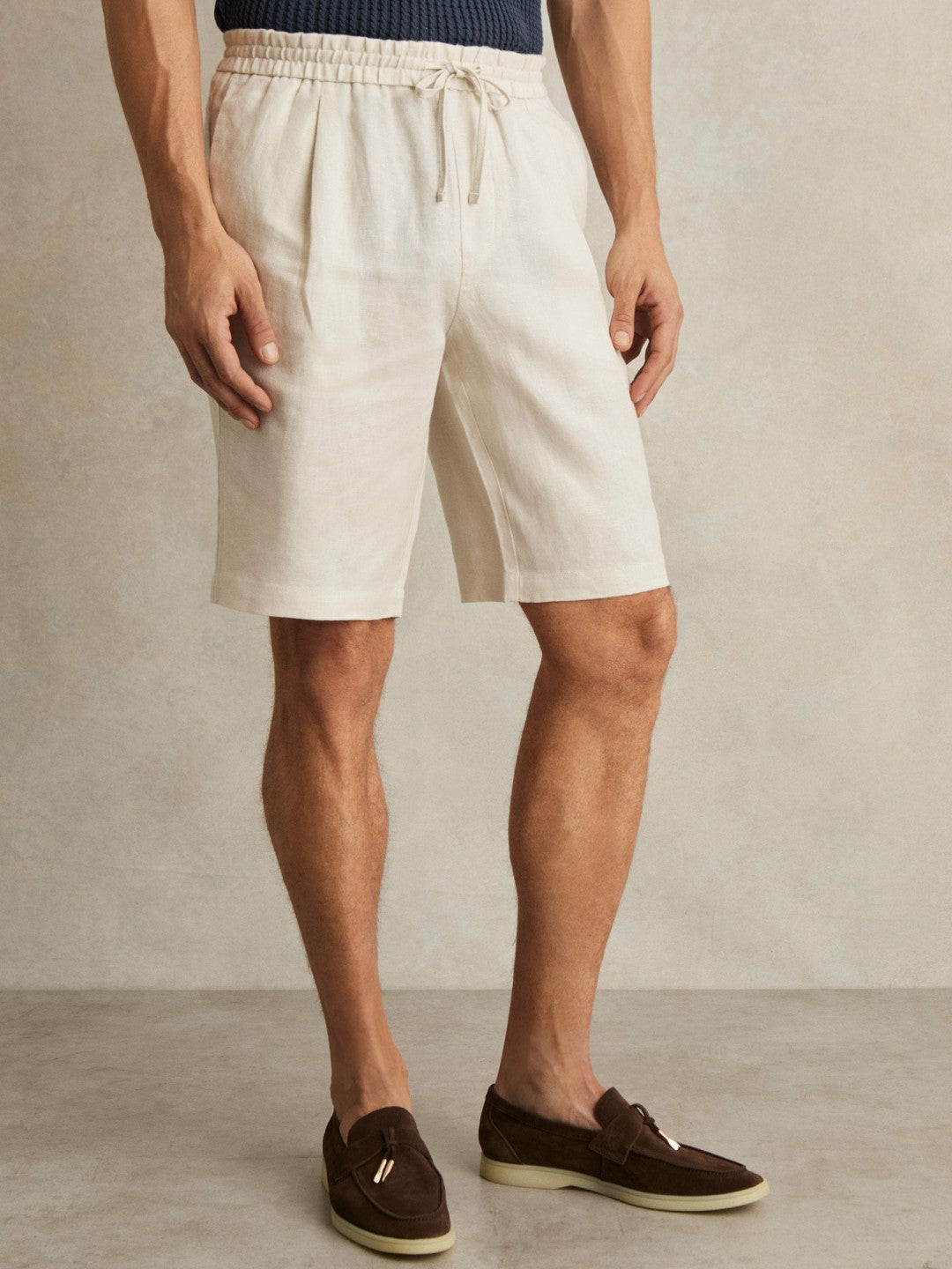 Reiss Sale - Linen Drawstring Shorts in Stone