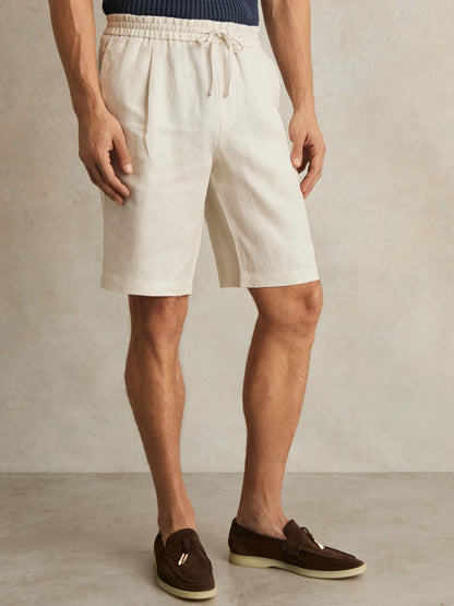 Reiss Sale - Linen Drawstring Shorts in Stone
