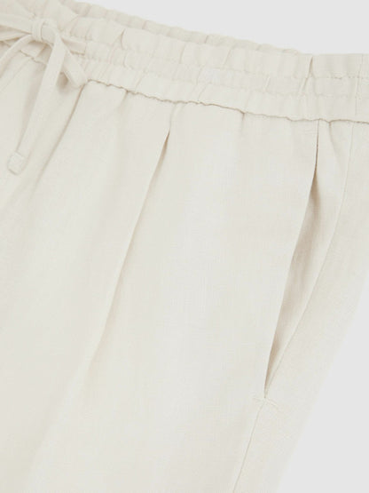 Reiss Sale - Linen Drawstring Shorts in Stone