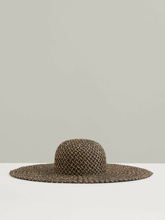 Reiss Deal - Straw Basket-Weave Sun Hat in Black/Natural