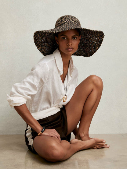 Reiss Deal - Straw Basket-Weave Sun Hat in Black/Natural