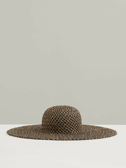 Reiss Deal - Straw Basket-Weave Sun Hat in Black/Natural