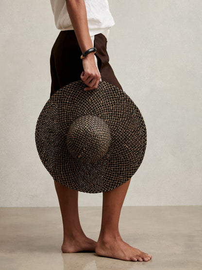 Reiss Deal - Straw Basket-Weave Sun Hat in Black/Natural