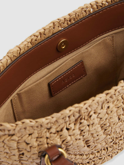 Reiss Featured - Raffia Woven Cross-body Bag in Natural