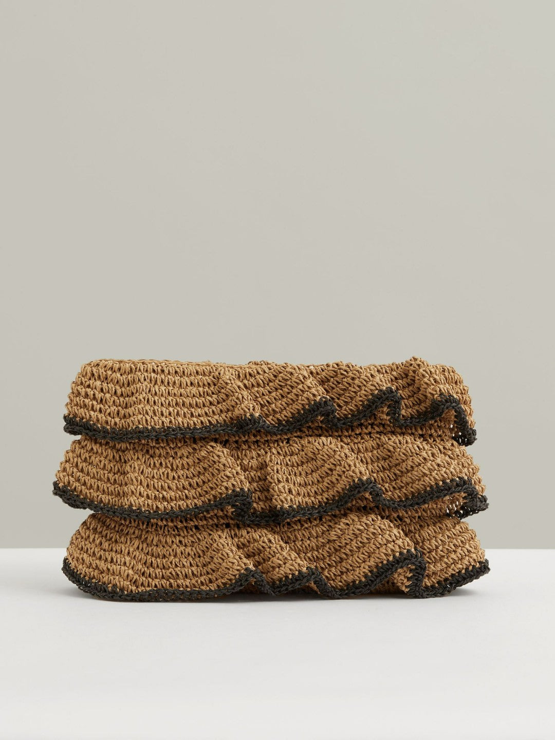 Reiss Deal - Raffia Ruffle Clutch Bag in Natural