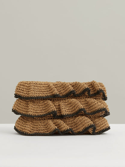 Reiss Deal - Raffia Ruffle Clutch Bag in Natural