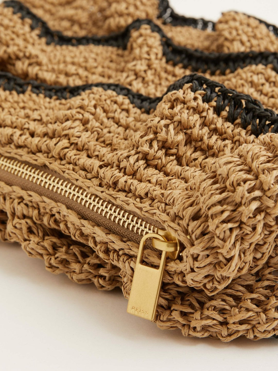 Reiss Deal - Raffia Ruffle Clutch Bag in Natural