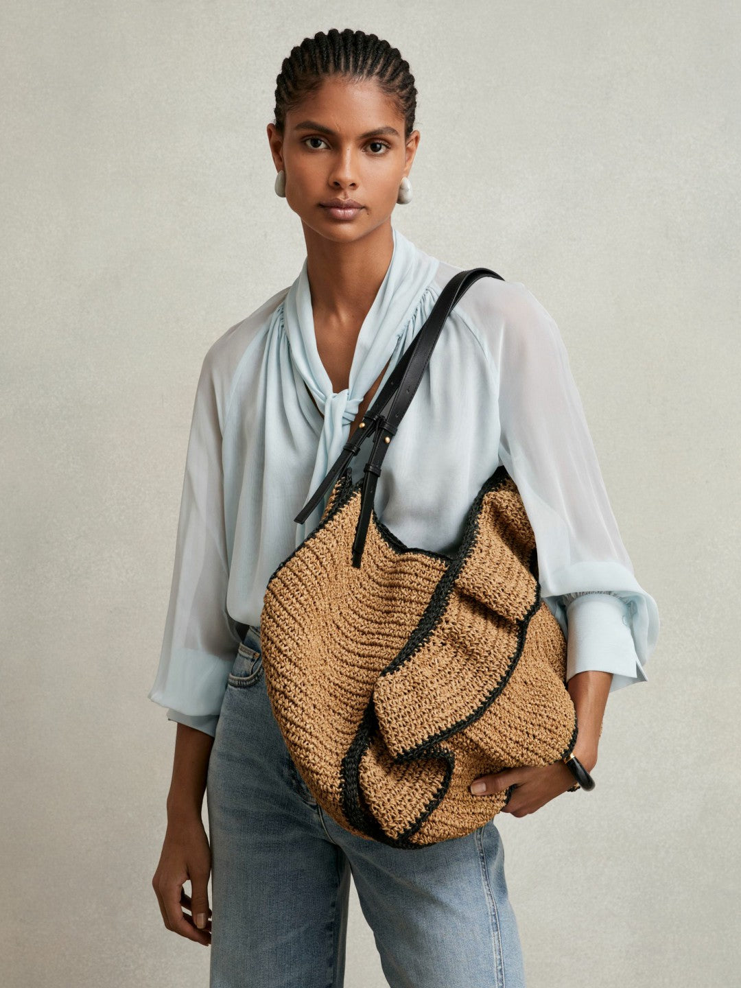 Reiss Savings - Raffia Ruffle Tote Bag in Natural