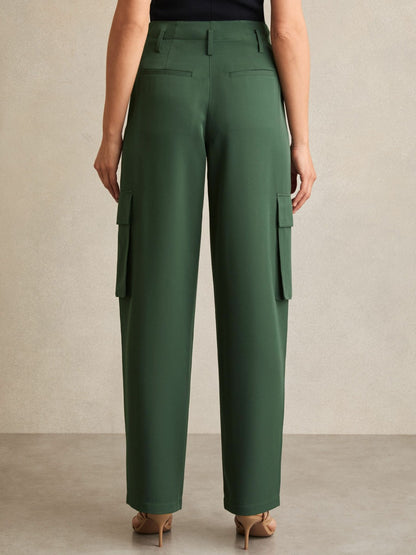 Reiss Offer - Petite Wide-Leg Pleated Cargo Trousers in Green