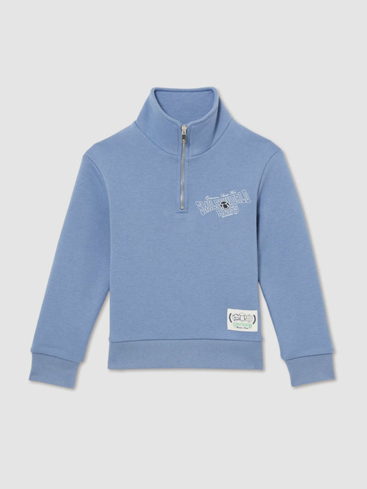 Reiss Best Seller - 13-14 yrs SmileyWorld Half-Zip Sweatshirt Unisex Fit in Blue