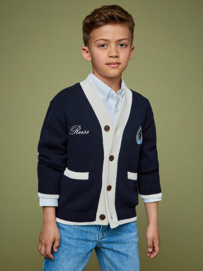 Reiss 3-9 yrs SmileyWorld Logo Cardigan Unisex Fit in Off White