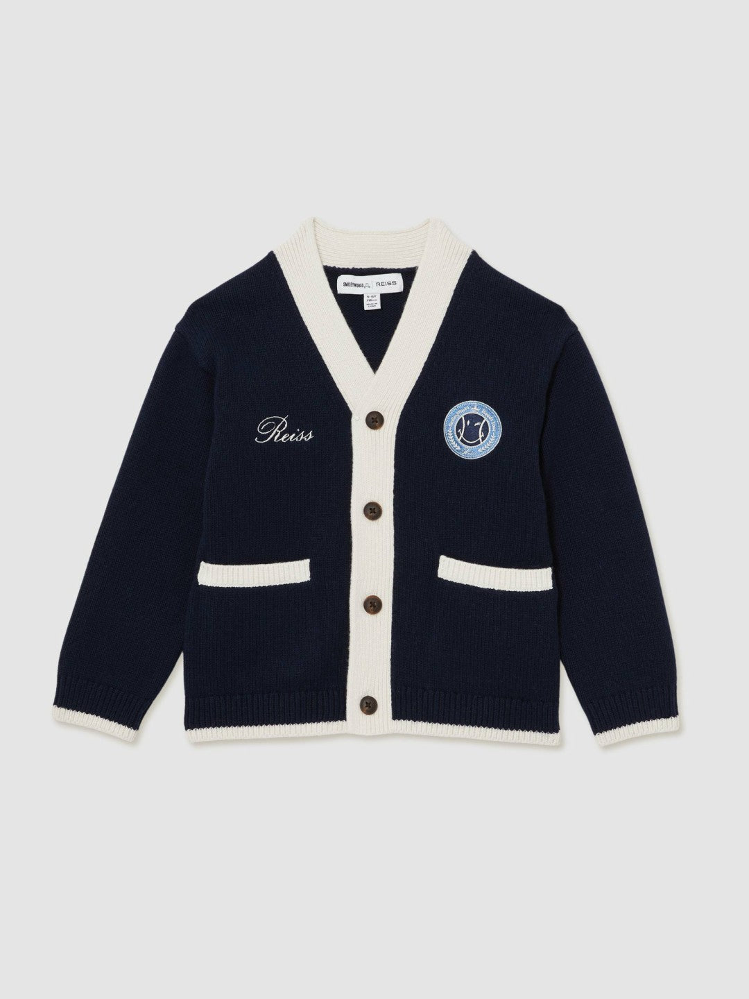 Reiss 3-9 yrs SmileyWorld Logo Cardigan Unisex Fit in Off White