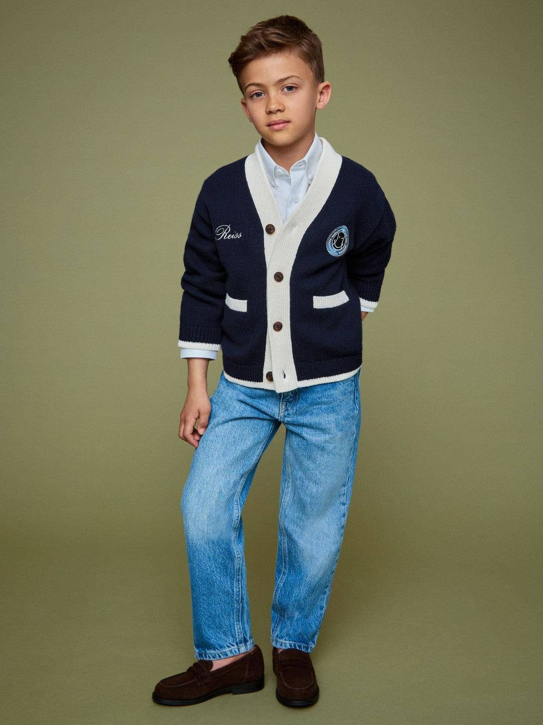 Reiss 3-9 yrs SmileyWorld Logo Cardigan Unisex Fit in Off White
