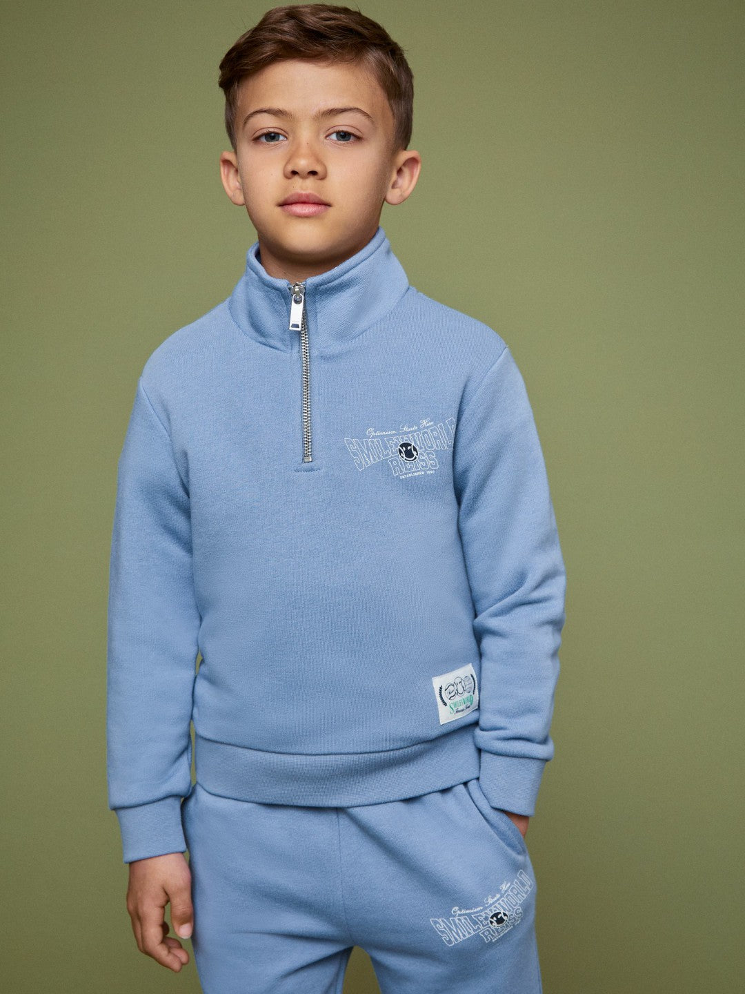 Reiss Best Seller - 3-9 yrs SmileyWorld Half-Zip Sweatshirt Unisex Fit in Blue