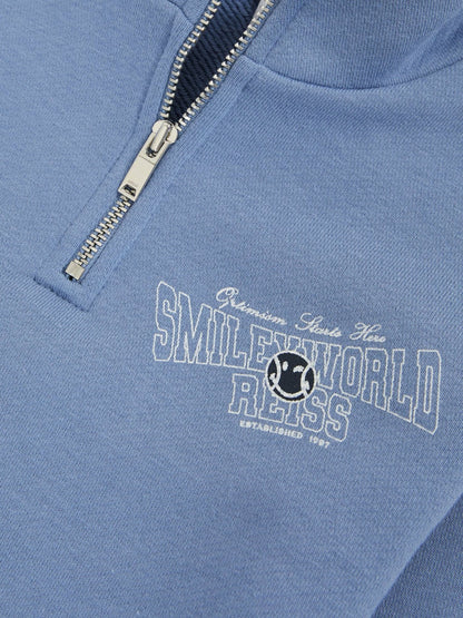 Reiss Best Seller - 3-9 yrs SmileyWorld Half-Zip Sweatshirt Unisex Fit in Blue