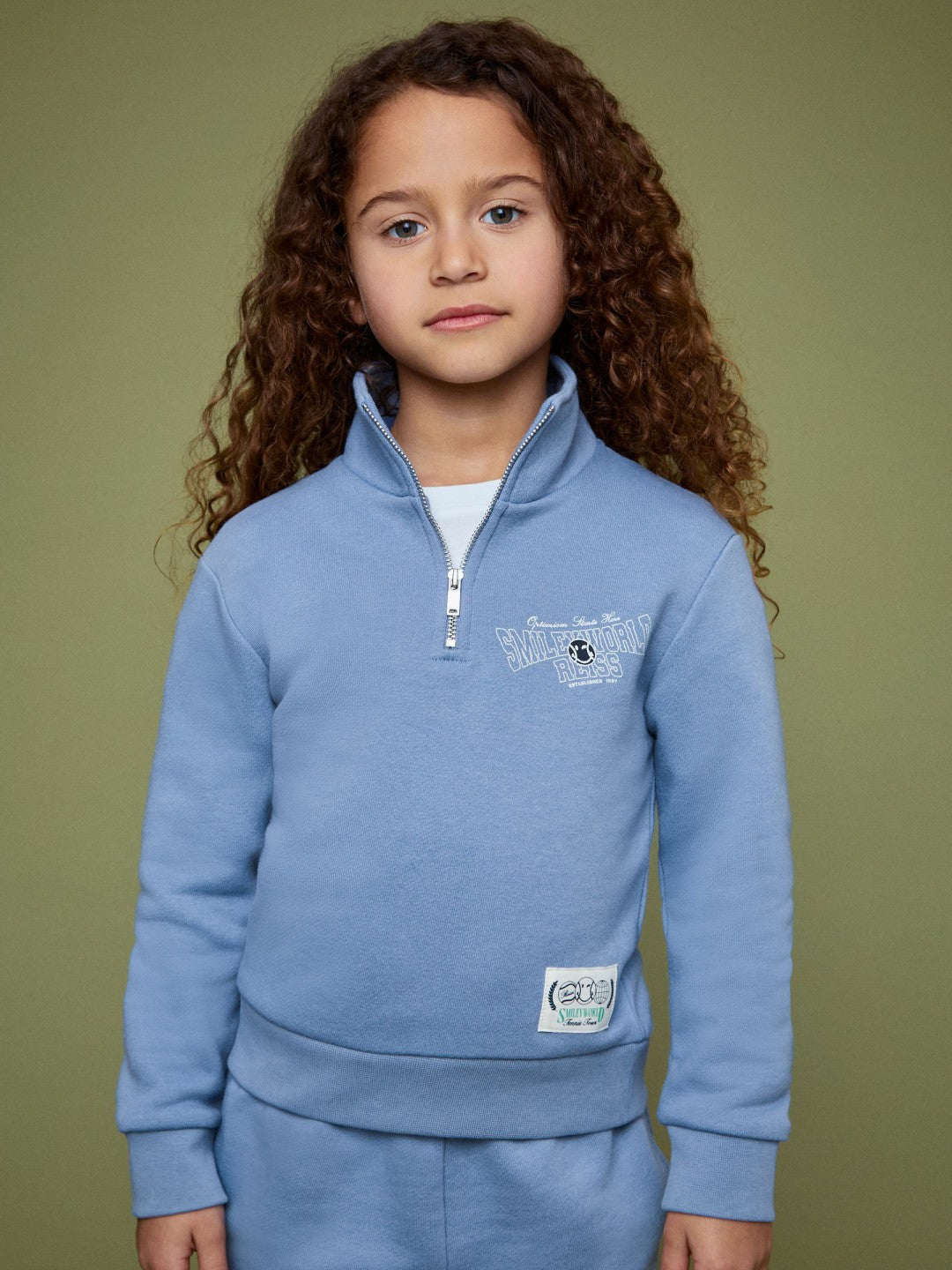 Reiss Featured - 9-13 yrs SmileyWorld Half-Zip Sweatshirt Unisex Fit in Blue