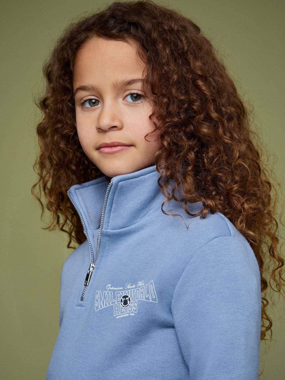 Reiss Featured - 9-13 yrs SmileyWorld Half-Zip Sweatshirt Unisex Fit in Blue