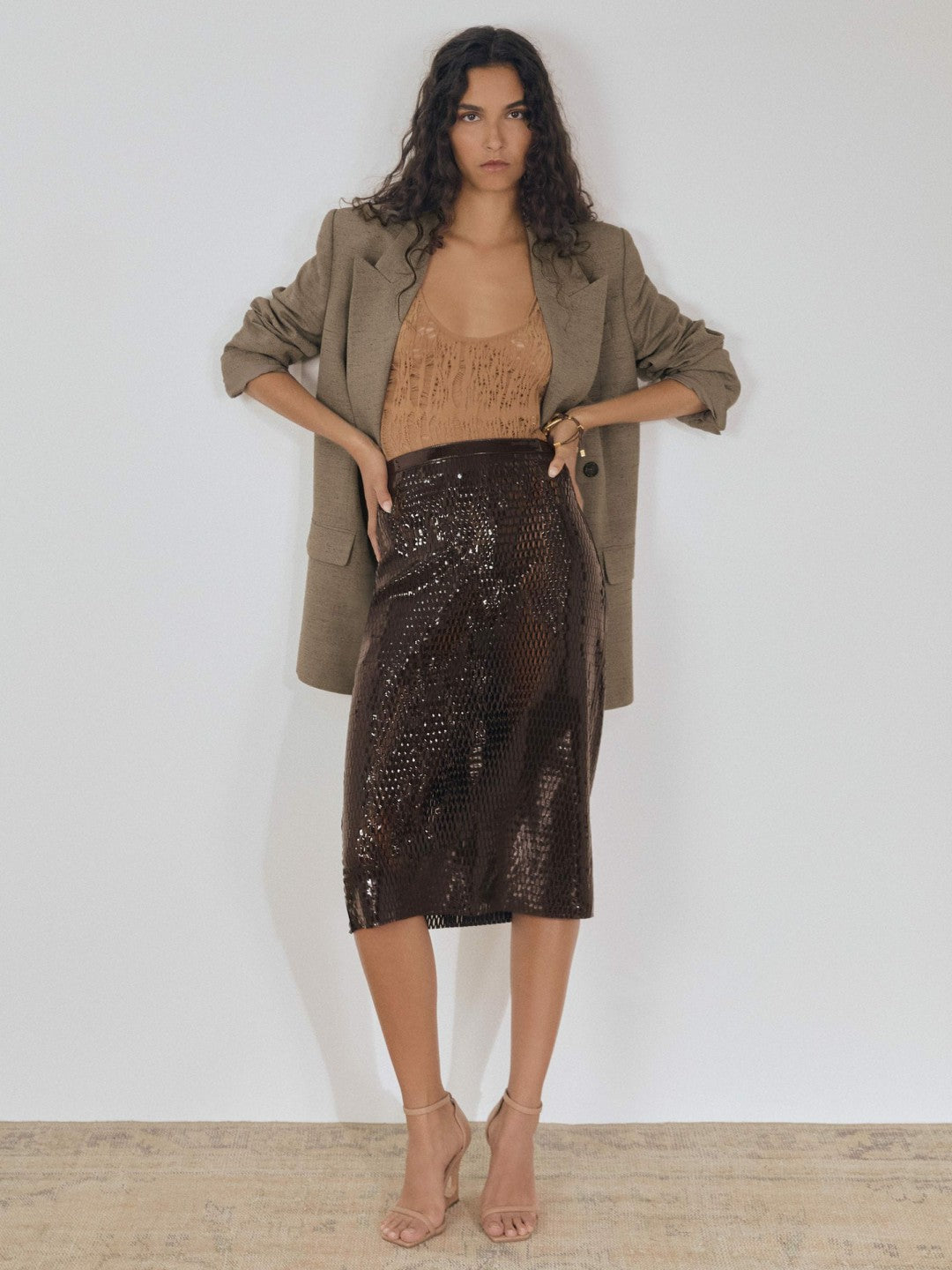 Reiss Value - Atelier Laser-Cut Pencil Skirt in Chocolate
