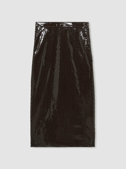 Reiss Value - Atelier Laser-Cut Pencil Skirt in Chocolate