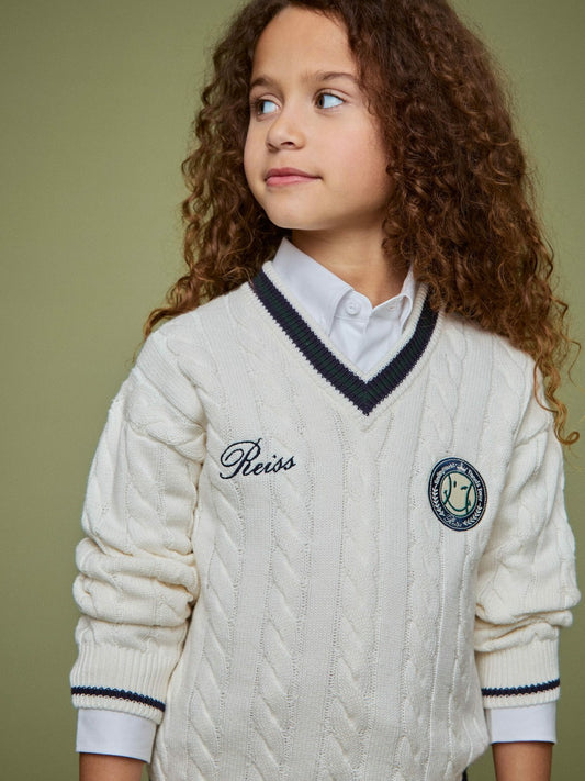 Reiss Savings - 9-13 yrs SmileyWorld Cable-Knit Jumper Unisex Fit in Off White
