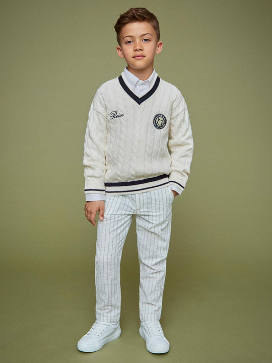Reiss Deal - 3-9 yrs SmileyWorld Cable-Knit Jumper Unisex Fit in Off White