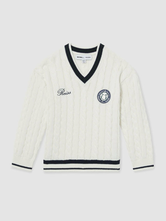 Reiss Value - 13-14 yrs SmileyWorld Cable-Knit Jumper Unisex Fit in Off White