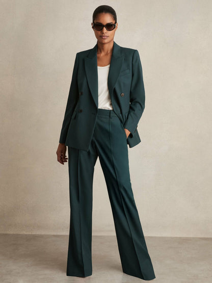 Reiss Wool-Blend Wide-Leg Suit Trousers in Green