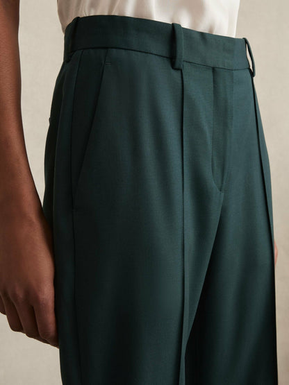 Reiss Wool-Blend Wide-Leg Suit Trousers in Green