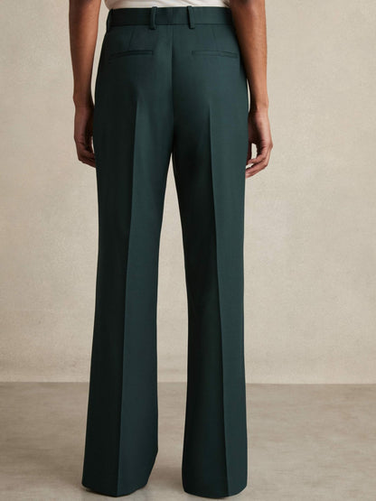 Reiss Wool-Blend Wide-Leg Suit Trousers in Green