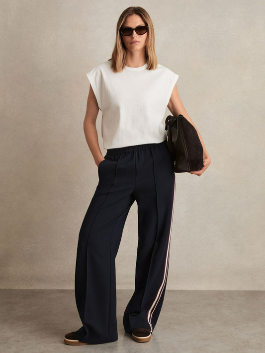 Reiss Petite Side-Stripe Wide-Leg Trousers in Navy