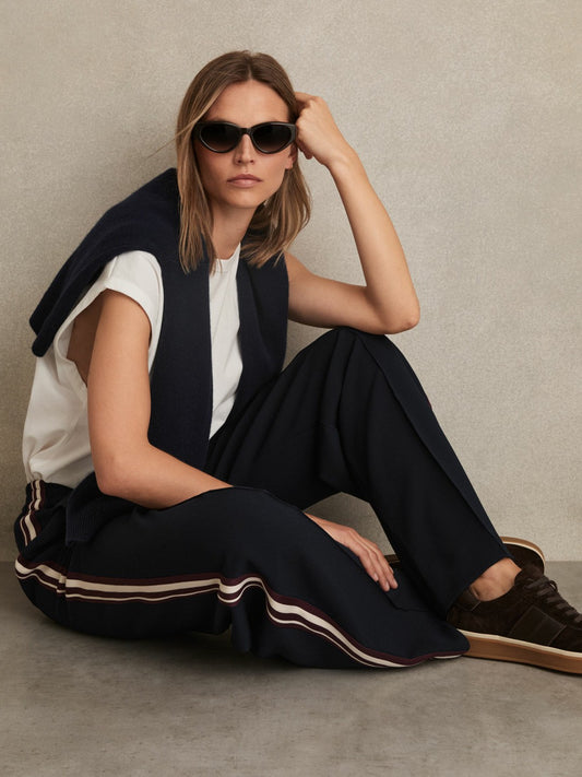 Reiss Affordable - Side-Stripe Wide-Leg Trousers in Navy