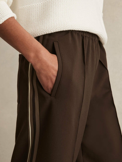 Reiss Petite Side-Stripe Wide-Leg Trousers in Chocolate Brown