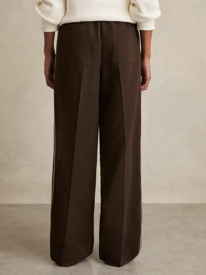 Reiss Petite Side-Stripe Wide-Leg Trousers in Chocolate Brown