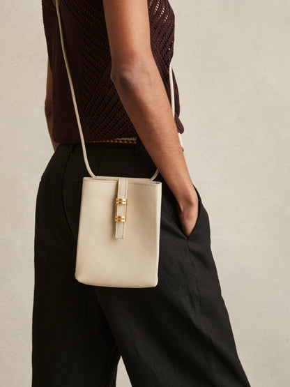 Reiss Offer - Leather Phone Holder in Off White
