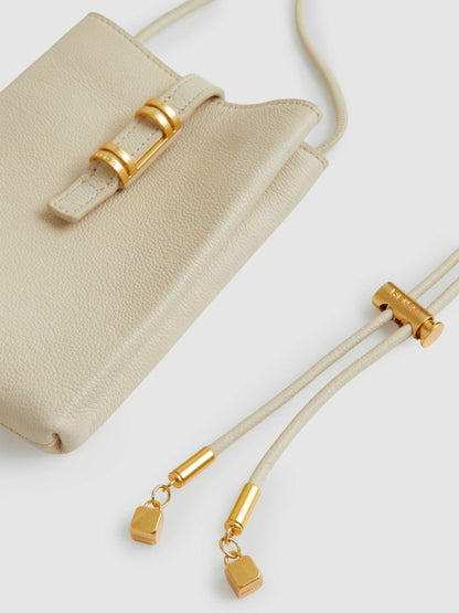 Reiss Offer - Leather Phone Holder in Off White