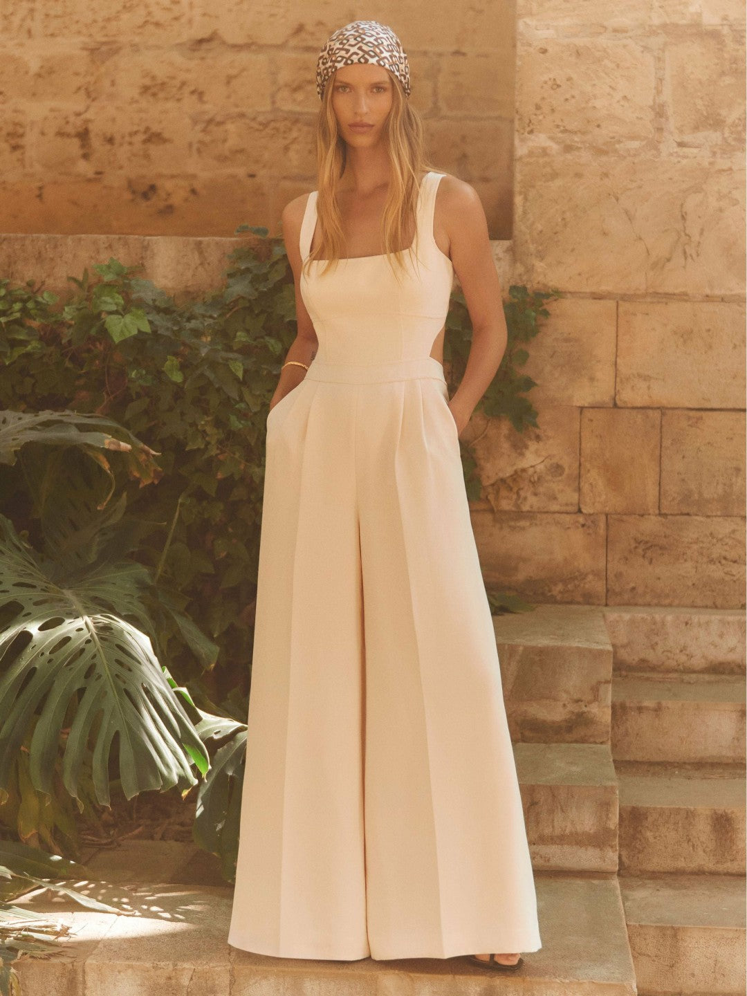 Reiss Best Seller - Wide-Leg Cut-Out Jumpsuit in Pale Pink