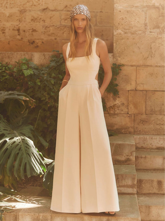 Reiss Best Seller - Wide-Leg Cut-Out Jumpsuit in Pale Pink