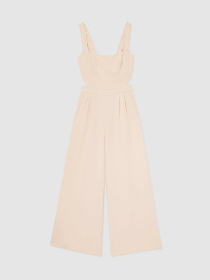 Reiss Best Seller - Wide-Leg Cut-Out Jumpsuit in Pale Pink