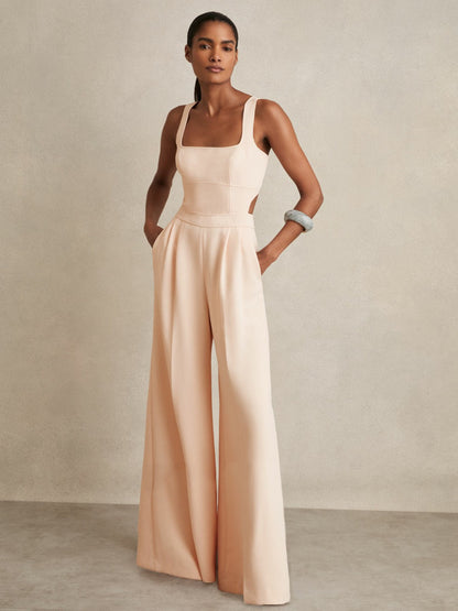 Reiss Best Seller - Wide-Leg Cut-Out Jumpsuit in Pale Pink