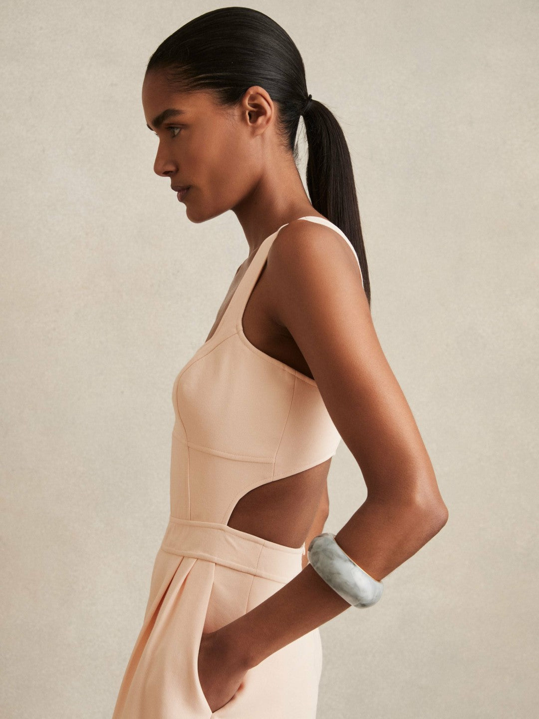 Reiss Best Seller - Wide-Leg Cut-Out Jumpsuit in Pale Pink