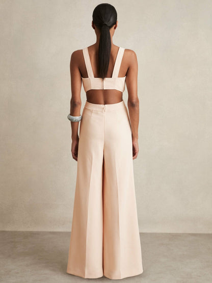 Reiss Best Seller - Wide-Leg Cut-Out Jumpsuit in Pale Pink