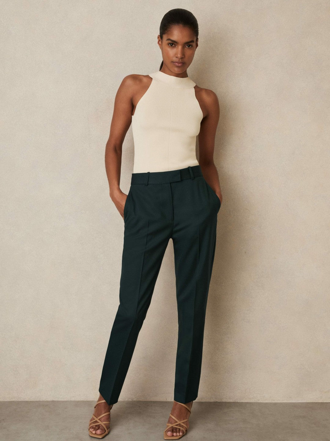 Reiss Wool-Blend Slim-Fit Suit Trousers in Green