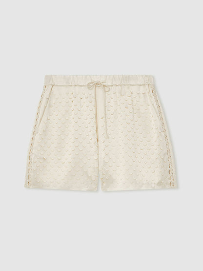 Reiss Laser Cut Drawstring Shorts in White