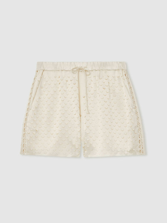 Reiss Value - Laser Cut Drawstring Shorts in White