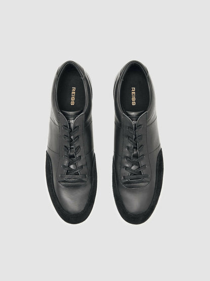 Reiss Affordable - Bonded-Leather Low-Top Trainers in Black